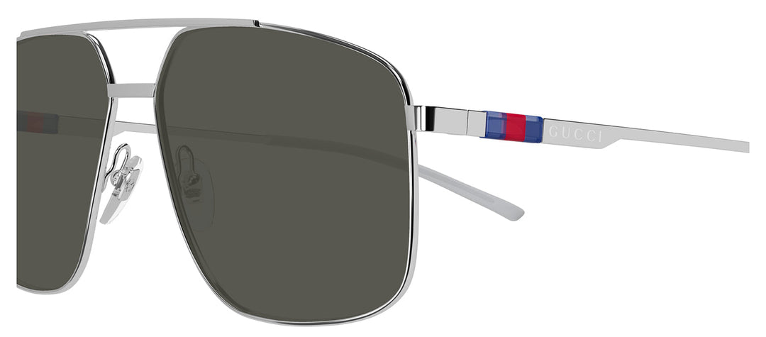 Gucci GG 1676S 001 Pilot Metal Silver Sunglasses with Grey Lens