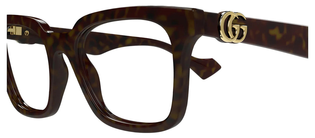 Gucci GG 1728O 002 Square Plastic Havana Eyeglasses with Logo Stamped Demo Lenses