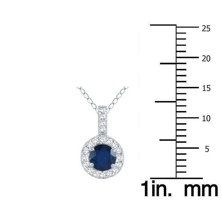 1/2 Carat Tw Halo Sapphire And Diamond Pendant In 10K White Gold