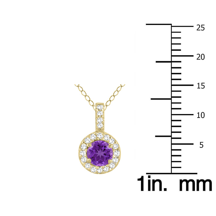 1/2 Carat Tw Halo Amethyst And Diamond Pendant In 10K Yellow Gold