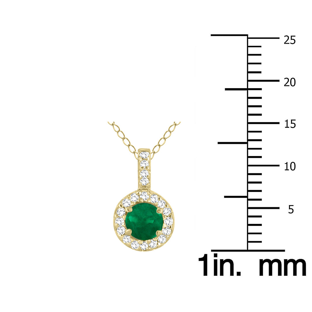 1/2 Carat Tw Halo Emerald And Diamond Pendant In 10K Yellow Gold