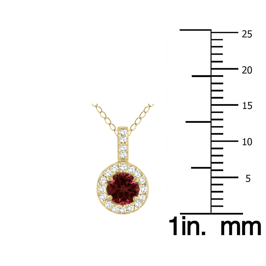 1/2 Carat Tw Halo Garnet And Diamond Pendant In 10K Yellow Gold