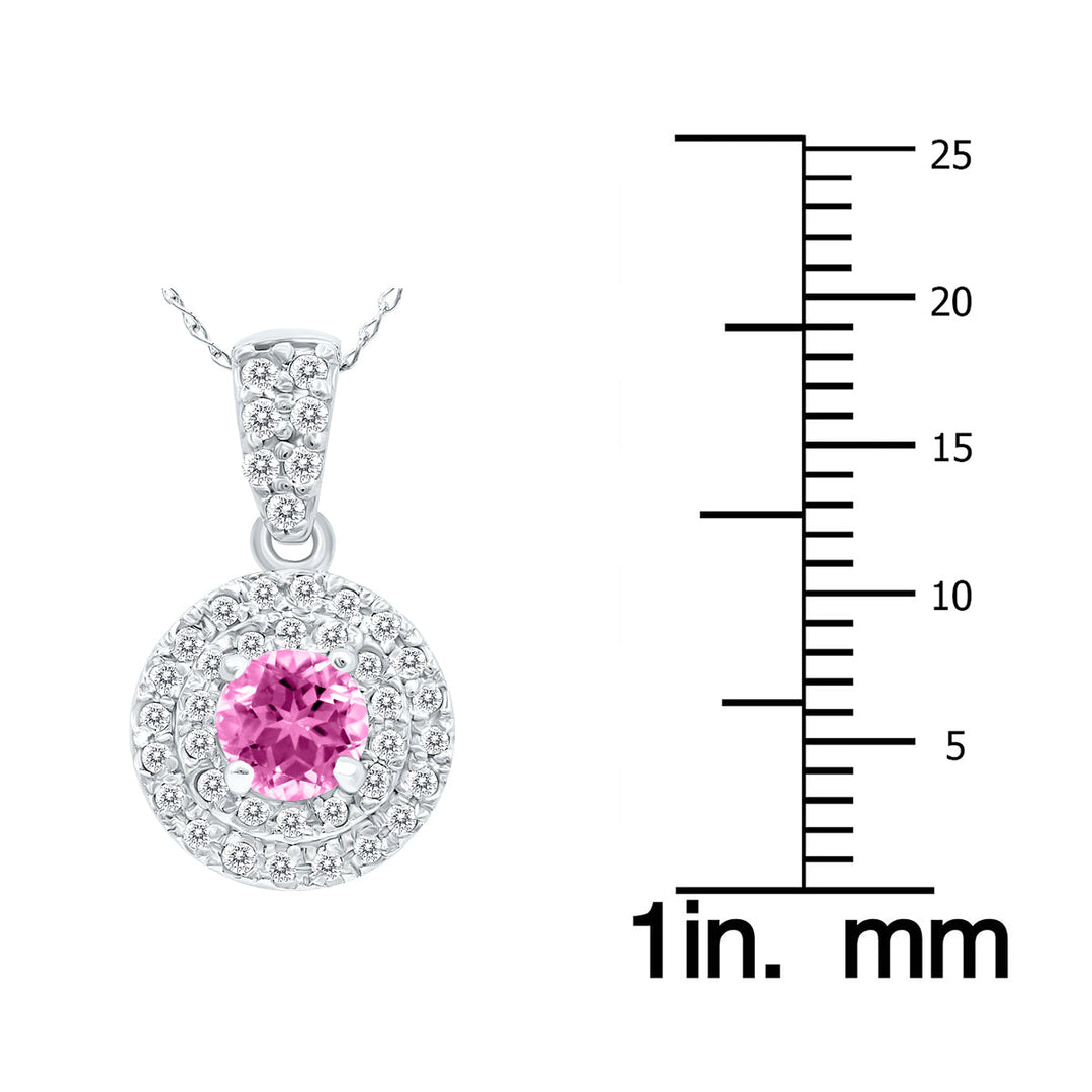 3/4 Carat Tw Double Halo Pink Topaz And Diamond Pendant In 10K White Gold