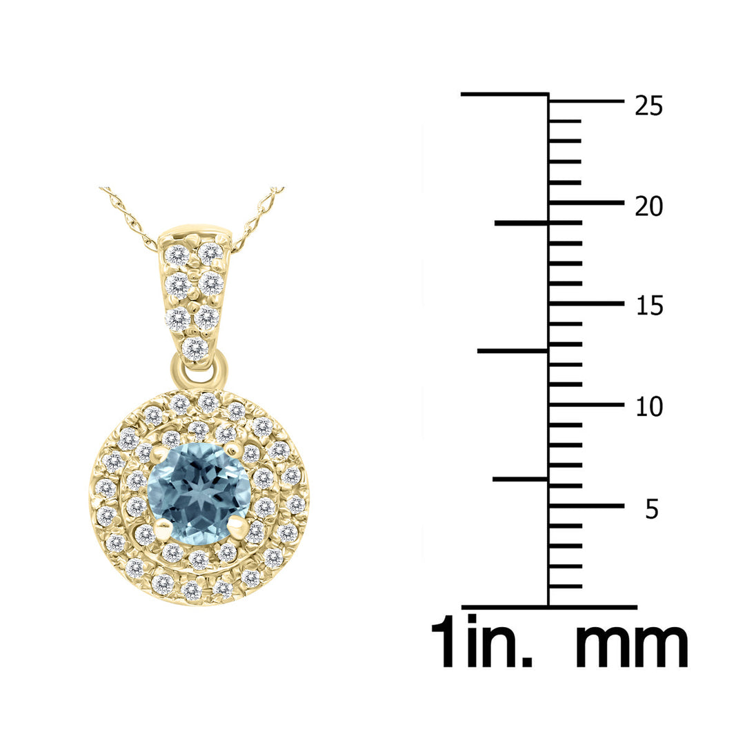 3/4 Carat Tw Double Halo Aquamarine And Diamond Pendant In 10K Yellow Gold