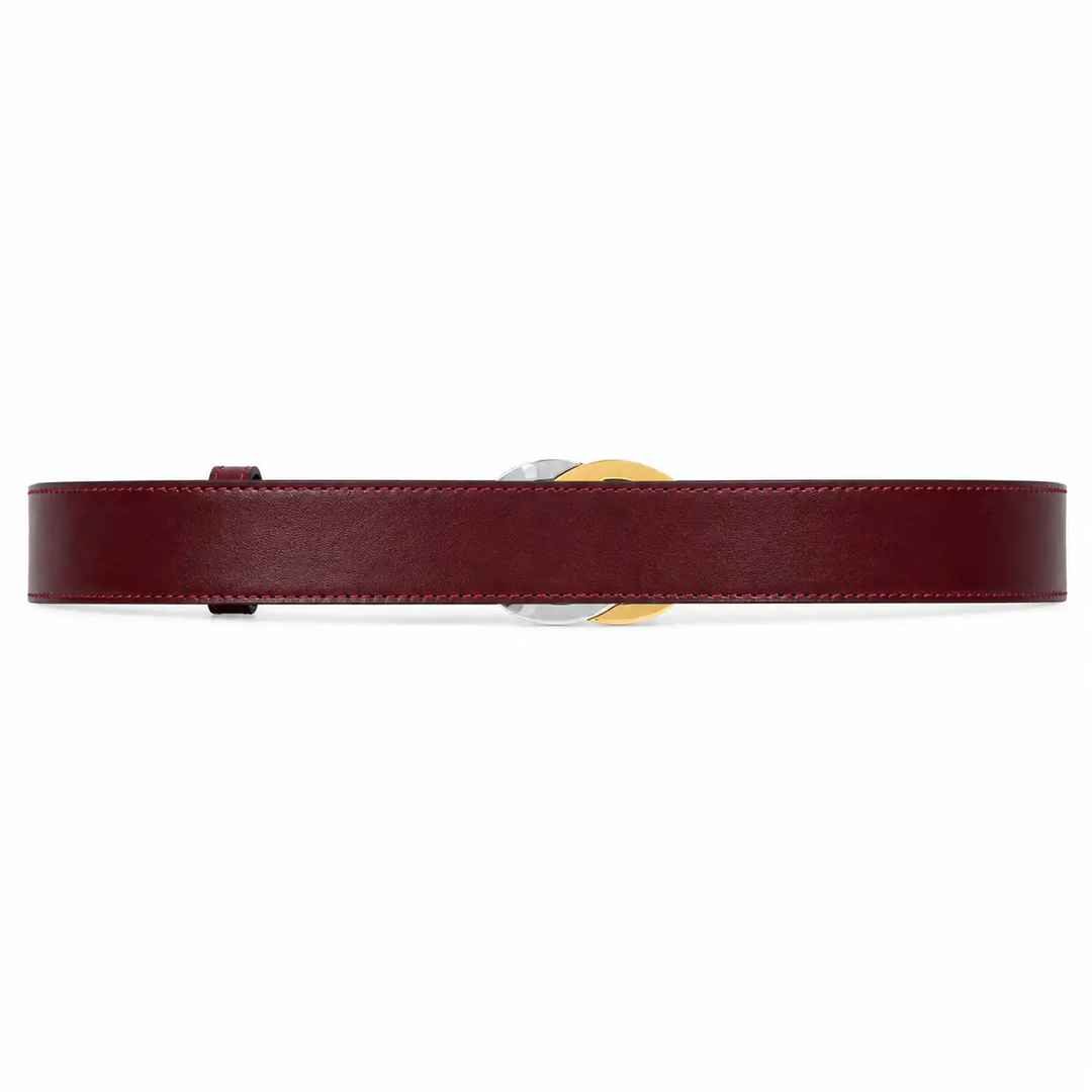 Gucci Interlocking G Leather Belt Burgundy with Gold &amp; Silver Buckle