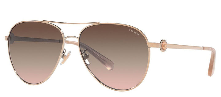 Coach HC 7128 9331U8 Pilot Metal Gold Sunglasses with Brown Gradient Lens