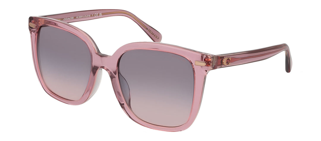 Coach HC 8381U 57820J Square Plastic Pink Sunglasses with Blue Gradient Lens