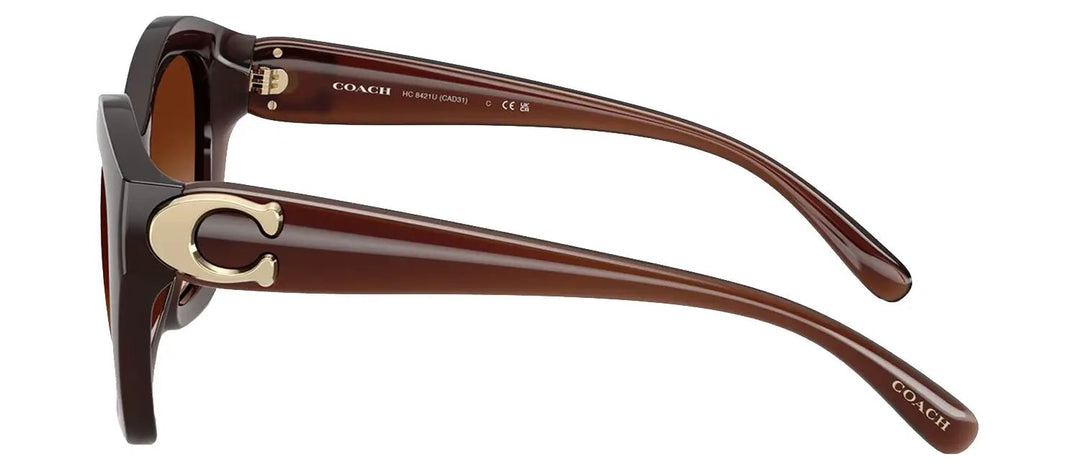 Coach HC 8421U 584174 Irregular Plastic Brown Sunglasses with Brown Gradient Lens