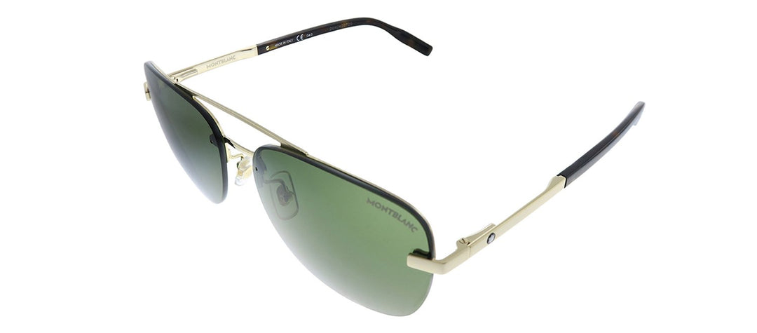 Montblanc MB 0056S 002 Aviator Metal Gold Sunglasses with Green Lens