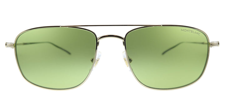 MontBlanc MB 0127S 003 Square Metal Gold Sunglasses with Green Lens