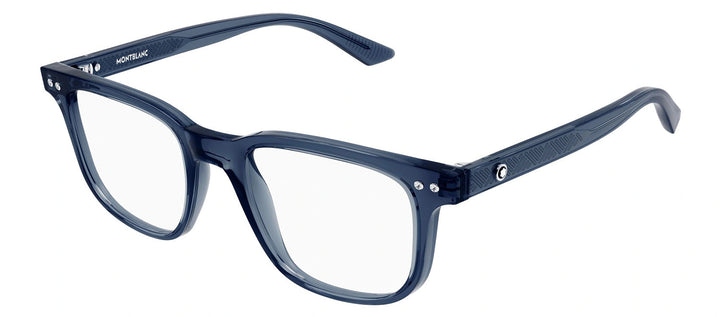 MontBlanc MB 0256O 007 Rectangle Plastic Blue Eyeglasses with Logo Stamped Demo Lenses