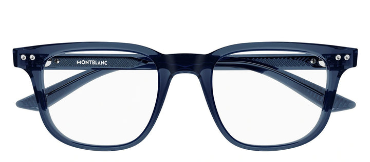 MontBlanc MB 0256O 007 Rectangle Plastic Blue Eyeglasses with Logo Stamped Demo Lenses