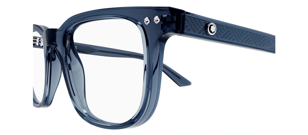 MontBlanc MB 0256O 007 Rectangle Plastic Blue Eyeglasses with Logo Stamped Demo Lenses