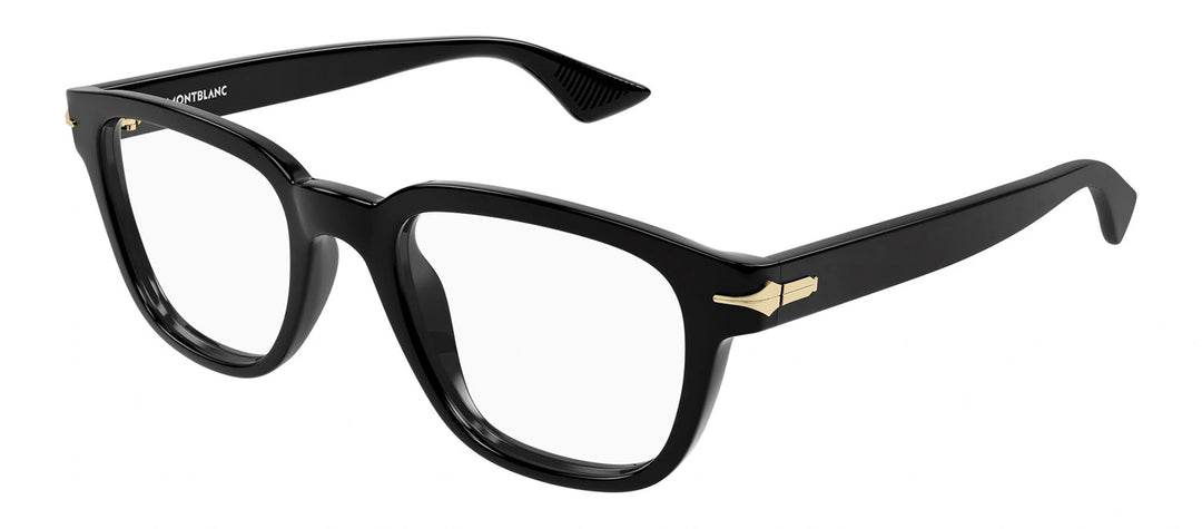 MontBlanc MB 0305O 001 Square Plastic Black Eyeglasses with Logo Stamped Demo Lenses