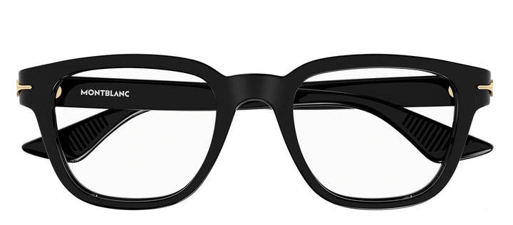 MontBlanc MB 0305O 001 Square Plastic Black Eyeglasses with Logo Stamped Demo Lenses