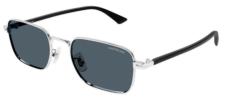 MontBlanc MB 0339S 003 Rectangle Metal Silver Sunglasses with Blue Lens