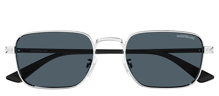MontBlanc MB 0339S 003 Rectangle Metal Silver Sunglasses with Blue Lens