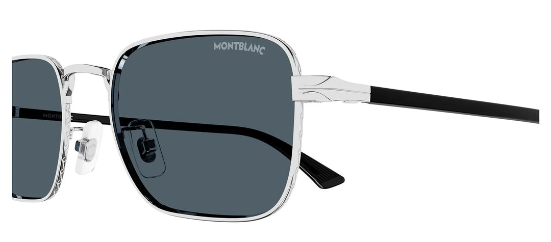 MontBlanc MB 0339S 003 Rectangle Metal Silver Sunglasses with Blue Lens