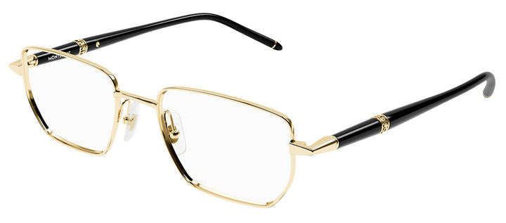Mont Blanc MB 0347O 004 Geometric Metal Gold Eyeglasses with Logo Stamped Demo Lenses
