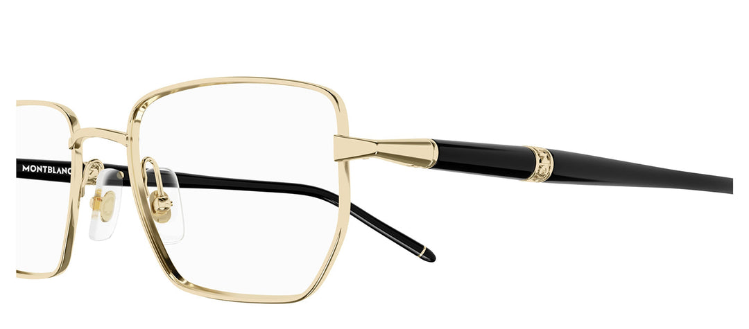 Mont Blanc MB 0347O 004 Geometric Metal Gold Eyeglasses with Logo Stamped Demo Lenses