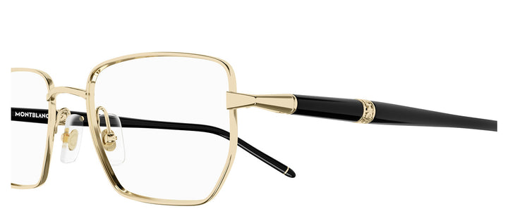 Mont Blanc MB 0347O 004 Geometric Metal Gold Eyeglasses with Logo Stamped Demo Lenses