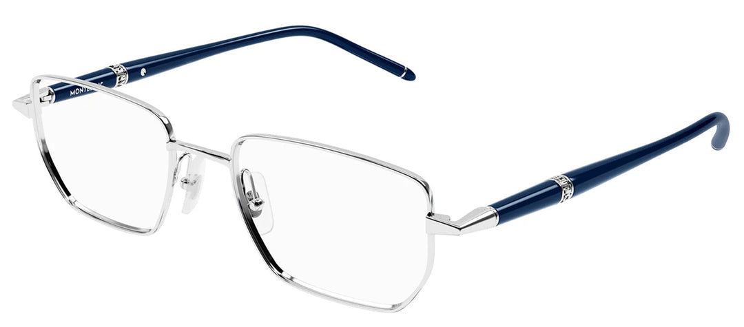 MontBlanc MEISTERSTUCK MB 0347O 005 Rectangle Metal Silver Eyeglasses with Logo Stamped Demo Lenses
