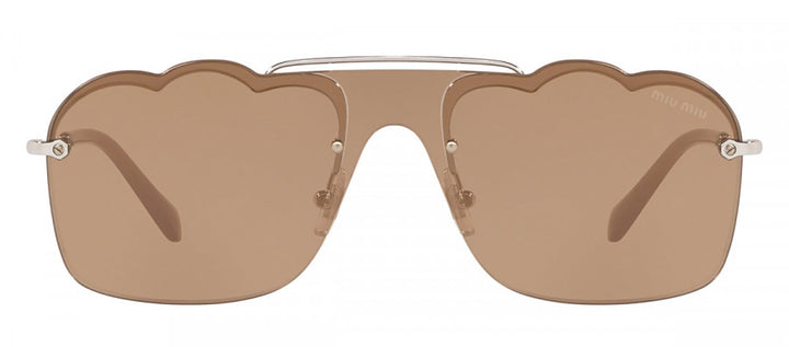 Miu Miu MU 55US 1BC176 Irregular Plastic Silver Sunglasses with Light Brown Mirror Lens