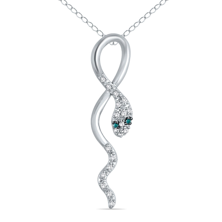 1/10 Carat Tw Blue And White Diamond Snake Pendant In 10K White Gold