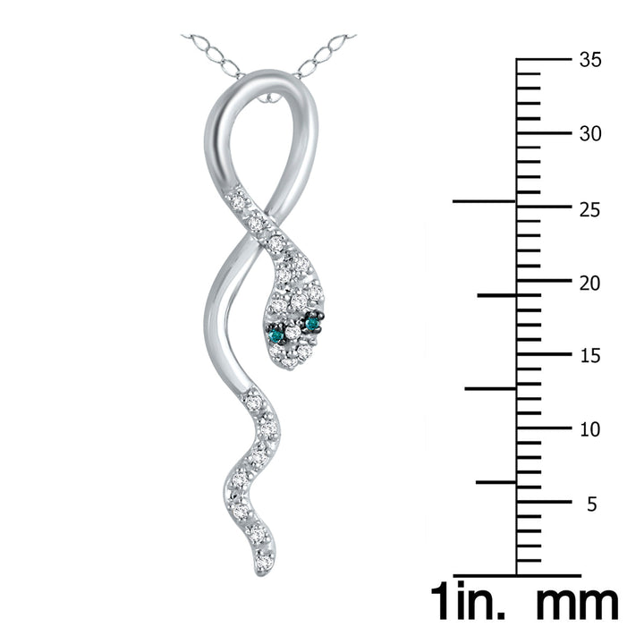 1/10 Carat Tw Blue And White Diamond Snake Pendant In 10K White Gold