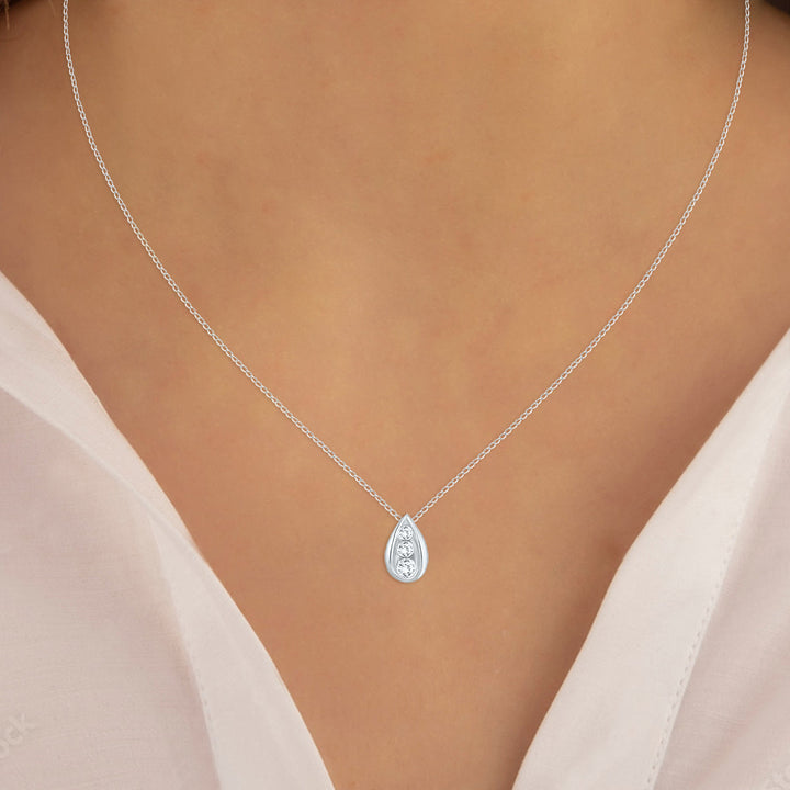 1/2 Carat Tw Three Stone Diamond Tear Drop Pendant In 14K White Gold