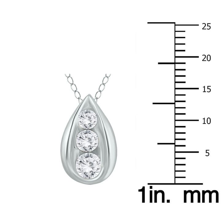 1/2 Carat Tw Three Stone Diamond Tear Drop Pendant In 14K White Gold