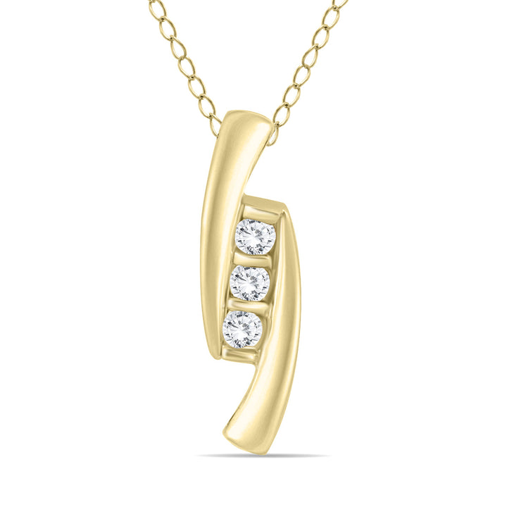 1/4 Carat Tw Diamond Three Stone Pendant In 14K Yellow Gold