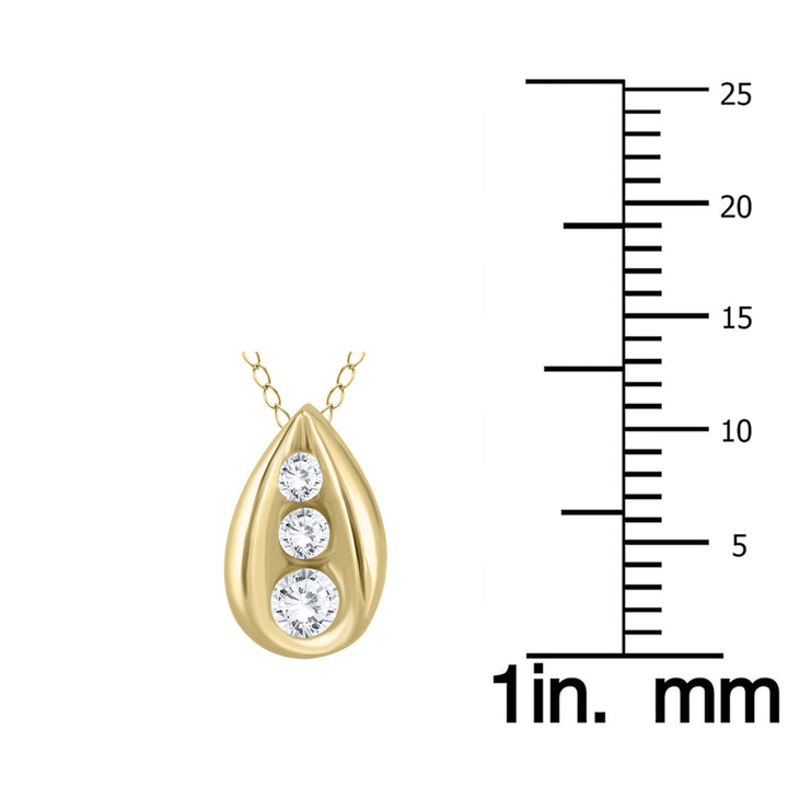 1/4 Carat Tw Three Stone Diamond Tear Drop Pendant In 14K Yellow Gold