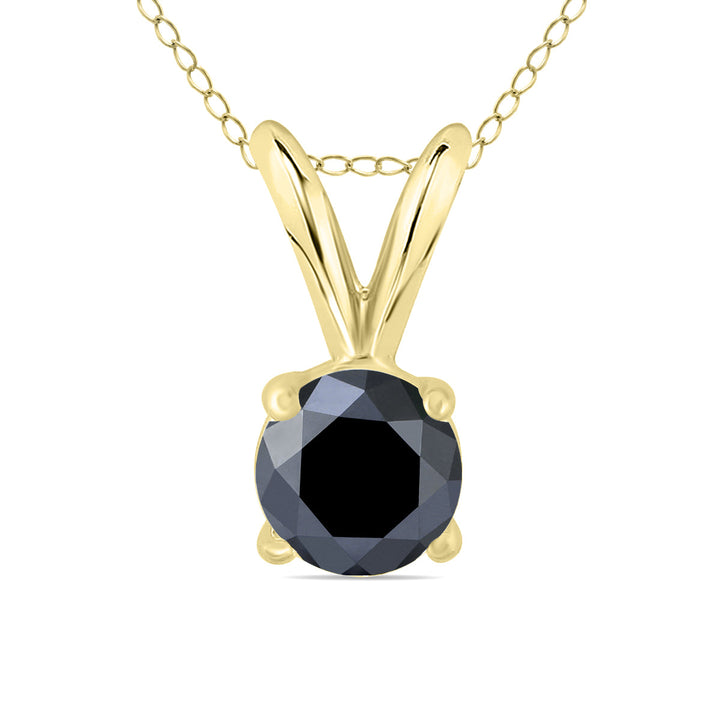 1/2 Carat Round Black Diamond Solitaire Pendant In 14K Yellow Gold