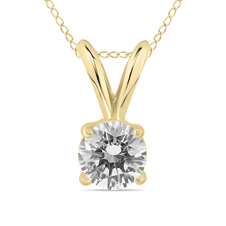 Ags Certified 1/3 Carat Round Diamond Solitaire Pendant In 14K Yellow Gold (Color H-I, Clarity I2-I3)