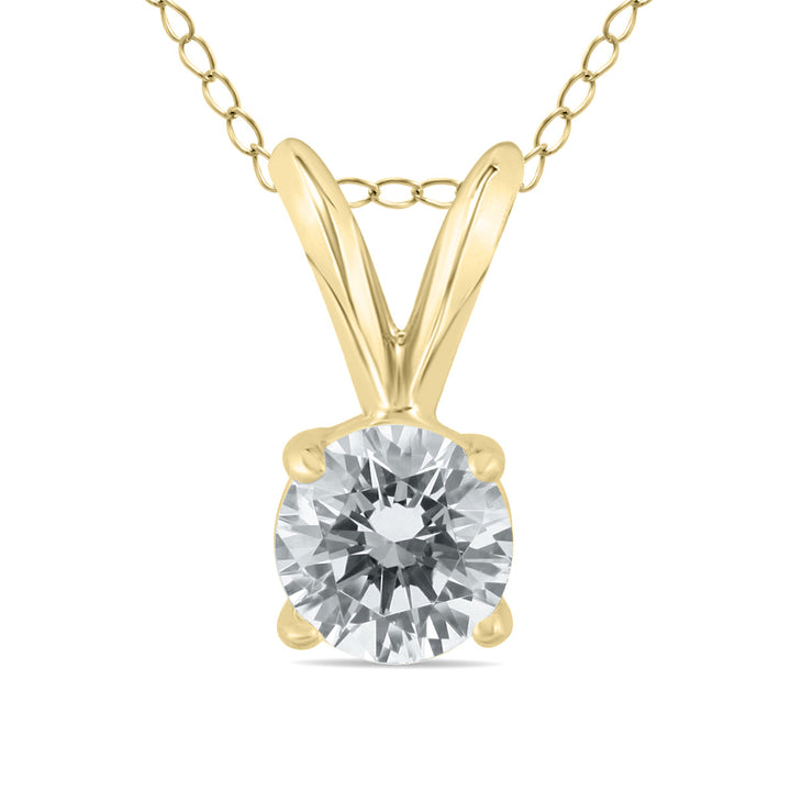 1/3 Carat (J-K Color, Si1-Si2 Clarity) Ags Certified Round Diamond Solitaire Pendant In 14K Yellow Gold