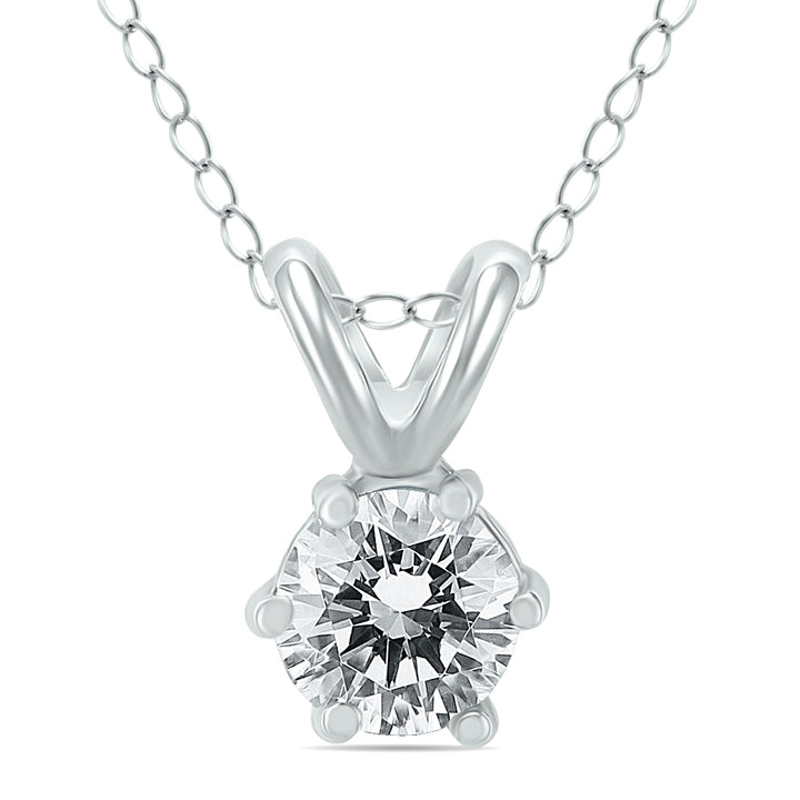 1/2 Carat 6 Prong Diamond Solitaire Pendant In 14K White Gold