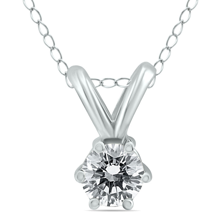 1/4 Carat 6 Prong Diamond Solitaire Pendant In 14K White Gold