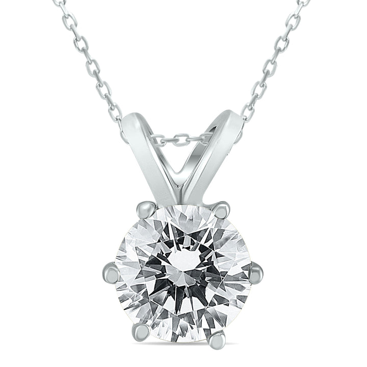 Ags Certified 1 Carat 6 Prong Diamond Solitaire Pendant In 14K White Gold