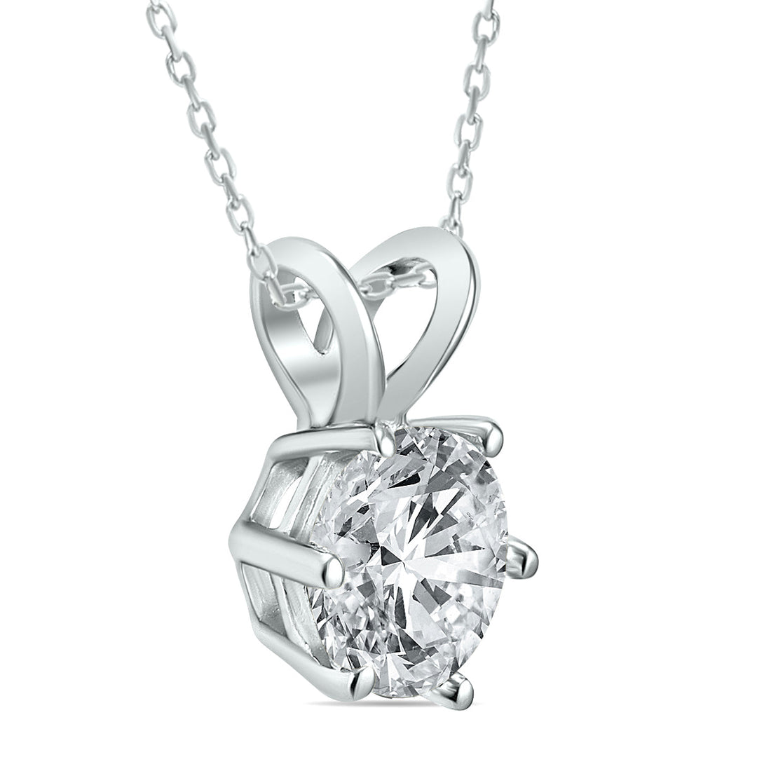 Ags Certified 1 Carat 6 Prong Diamond Solitaire Pendant In 14K White Gold