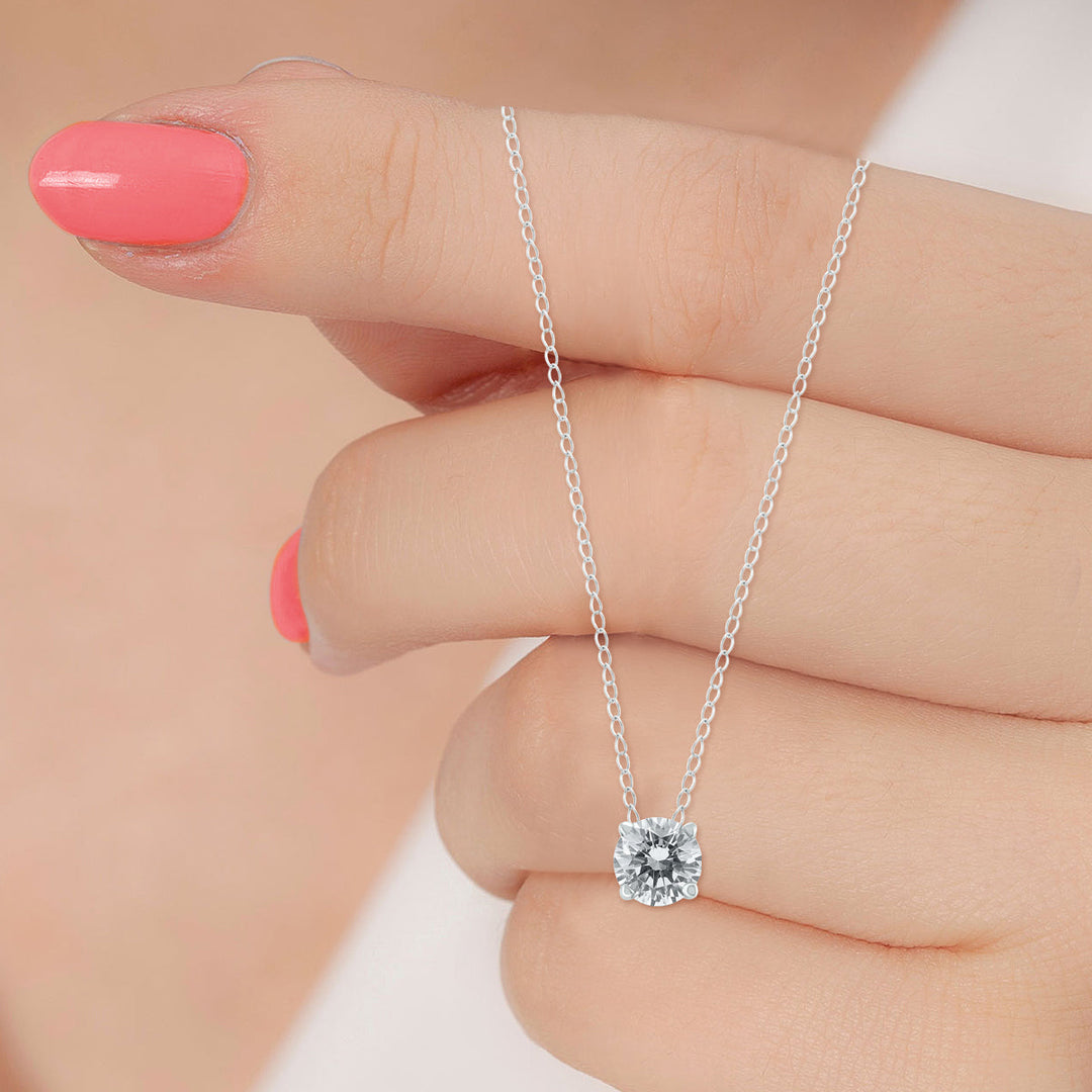 1/2 Carat Floating Round Diamond Solitaire Necklace In 14K White Gold (J-K-L, I2-I3)