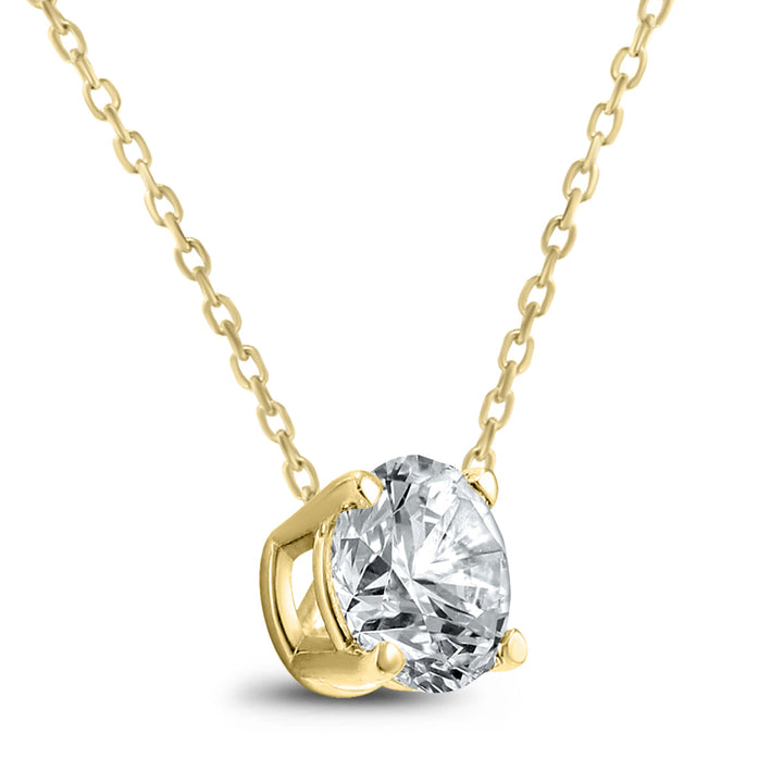 Ags Certified 3/4 Carat Floating Round Diamond Solitaire Necklace In 14K Yellow Gold