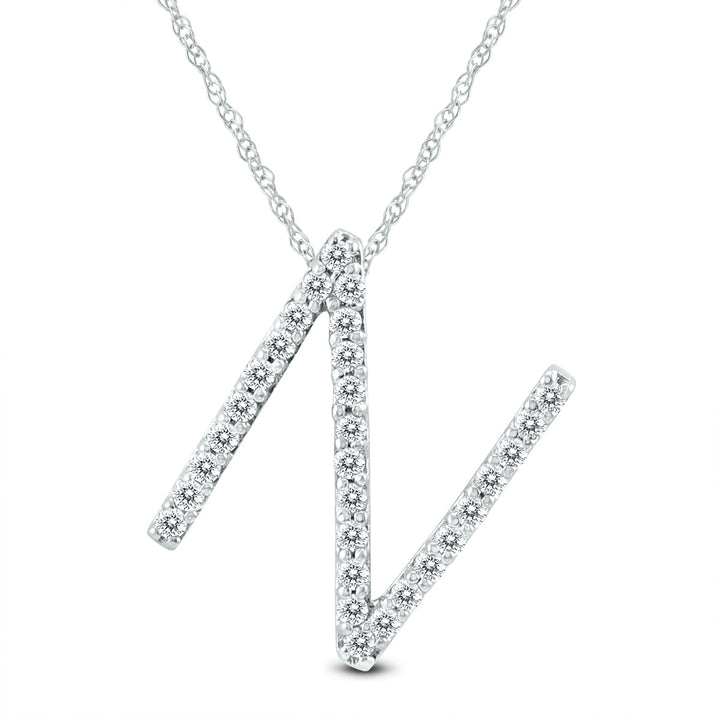 1/5 Carat Tw N Initial Diamond Pendant Necklace In 10K White Gold With Adjustable Chain