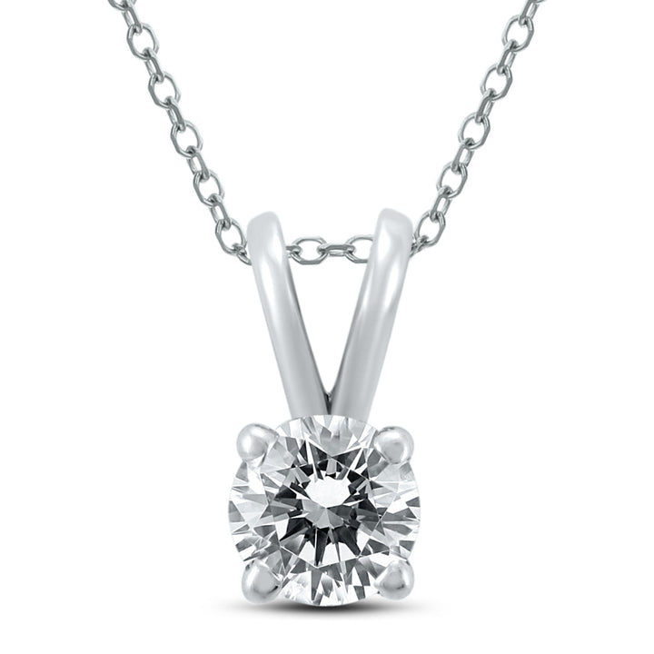 1/10 Carat Round Diamond Solitaire Pendant In 14K White Gold