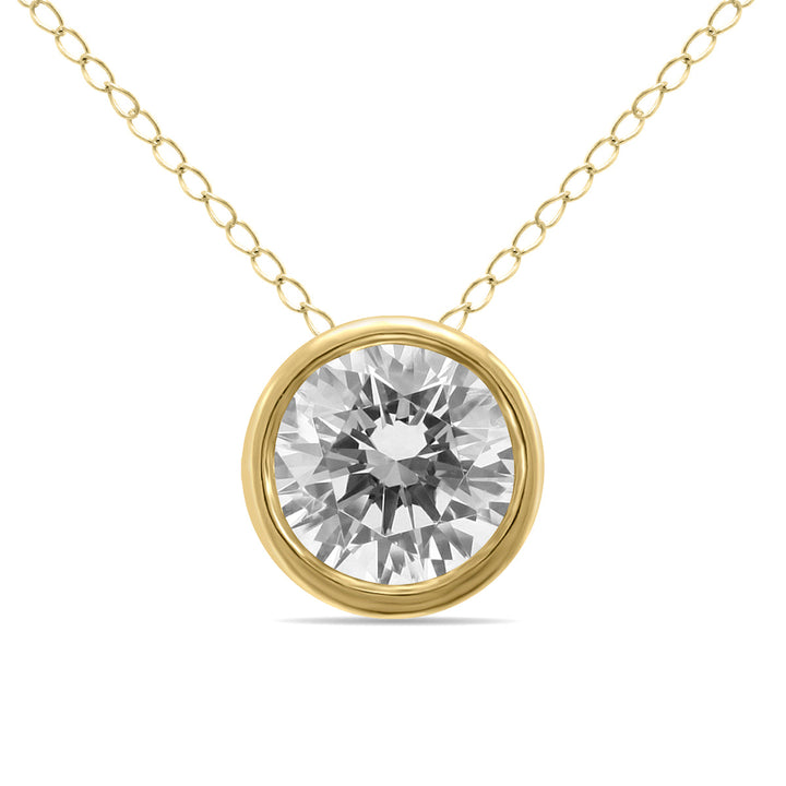 1/2 Carat Round Solitaire Diamond Bezel Set Pendant In 14K Yellow Gold