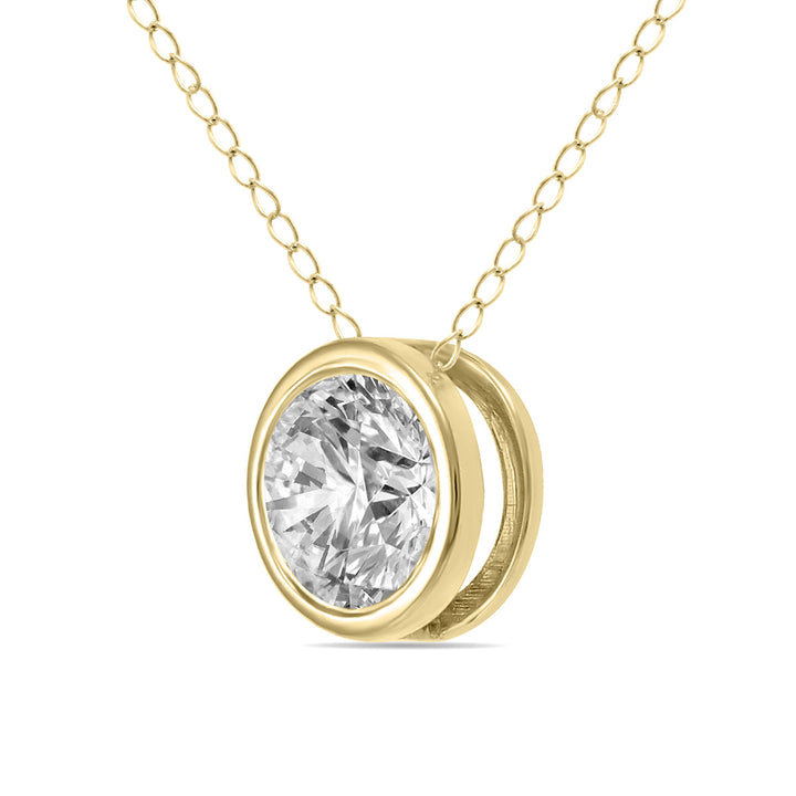 1/2 Carat Round Solitaire Diamond Bezel Set Pendant In 14K Yellow Gold