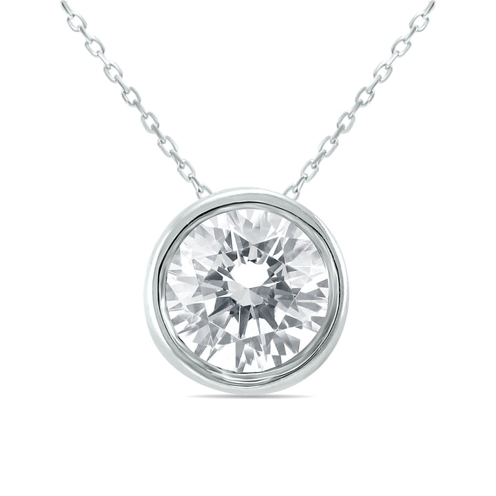 3/4 Carat Diamond Bezel Pendant In 14K White Gold