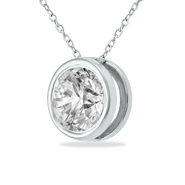 3/4 Carat Diamond Bezel Pendant In 14K White Gold