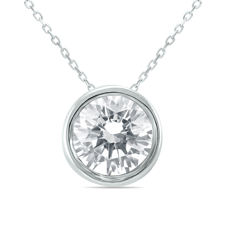 1 Carat Diamond Bezel Pendant In 14K White Gold