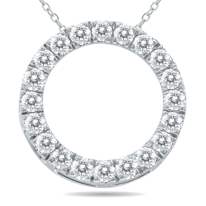 1 Carat Tw Diamond Circle Pendant In 10K White Gold